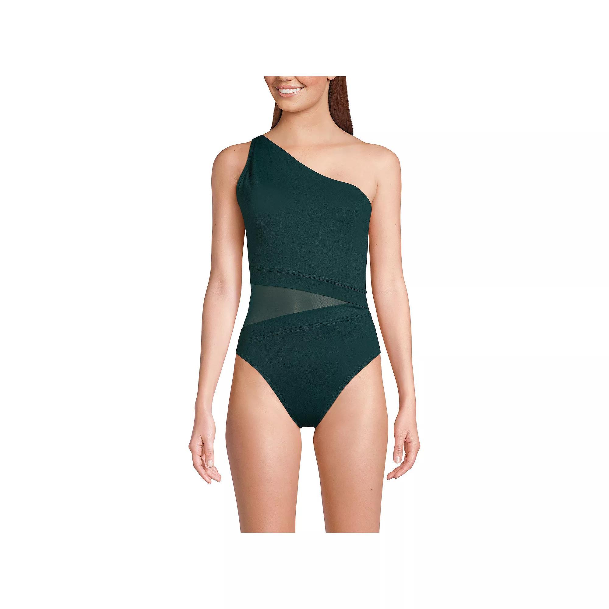 Women's Lands' End One Shoulder One-Piece Swimsuit, Size: 10, Black Product Image