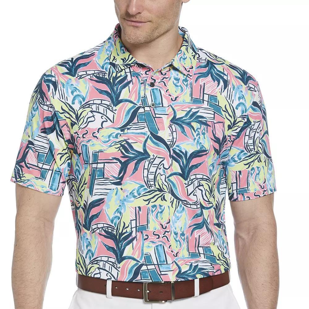 Men's Grand Slam Short Sleeve Watercolor Palms Polo, Size: Small, Flowering Red Product Image