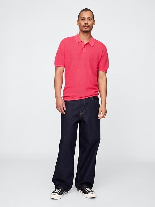 Textured Crochet Polo Shirt Product Image