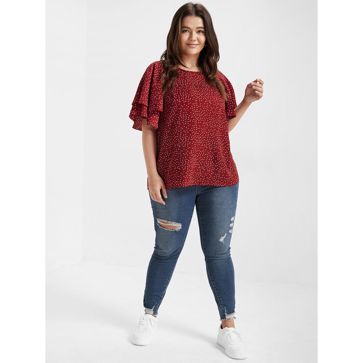 Plus Size Multicolor Polka Dot Ruffle Tiered Sleeve Blouse Women Elegant Short sleeve Round Neck Dailywear Blouses BloomChic 18/2X Product Image
