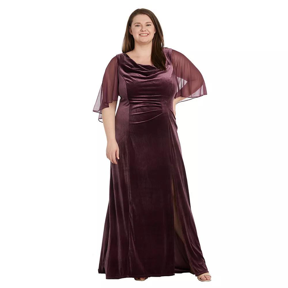 Plus Size R&M Richards Chiffon Cowled Velvet Side Slit Maxi Caplet Dress, Women's, Size: 18 W, Red Product Image