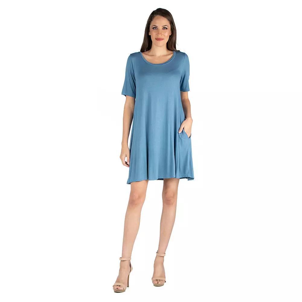 Women's 24seven Comfort Apparel Roundneck Flared Shirtdress with Pockets, Size: 1XL, Black Product Image