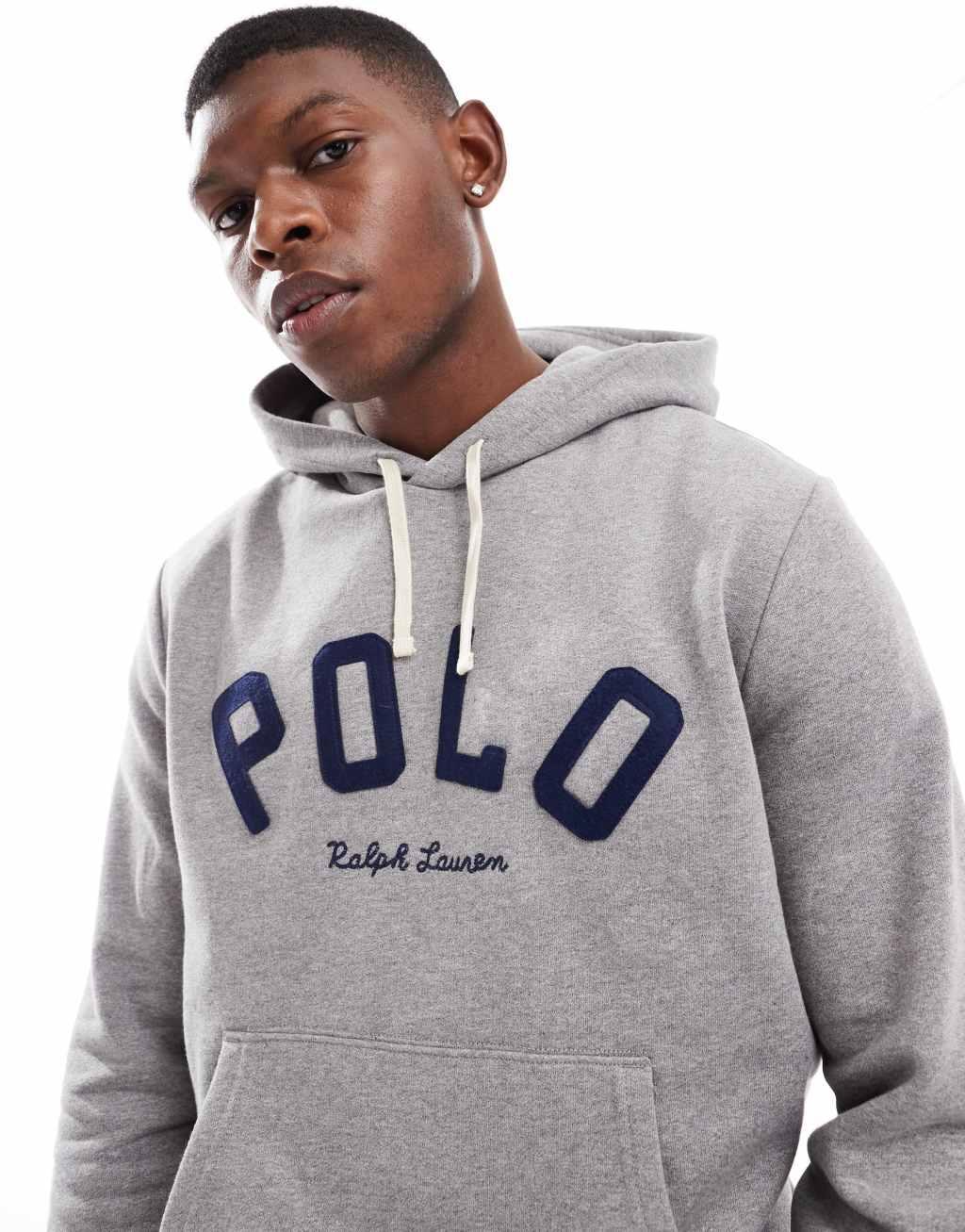 Polo Ralph Lauren varsity logo fleece hoodie in charcoal heather Product Image