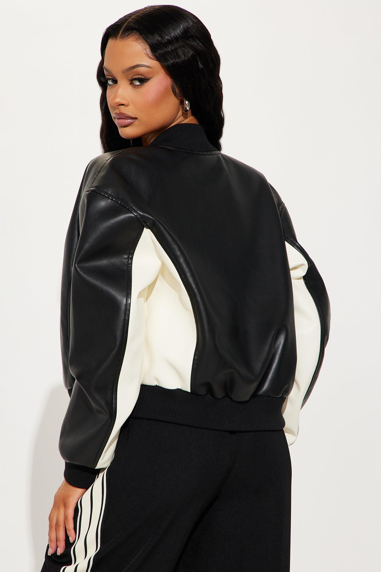 Kind Of Classic Faux Leather Jacket - Black/White Female Product Image