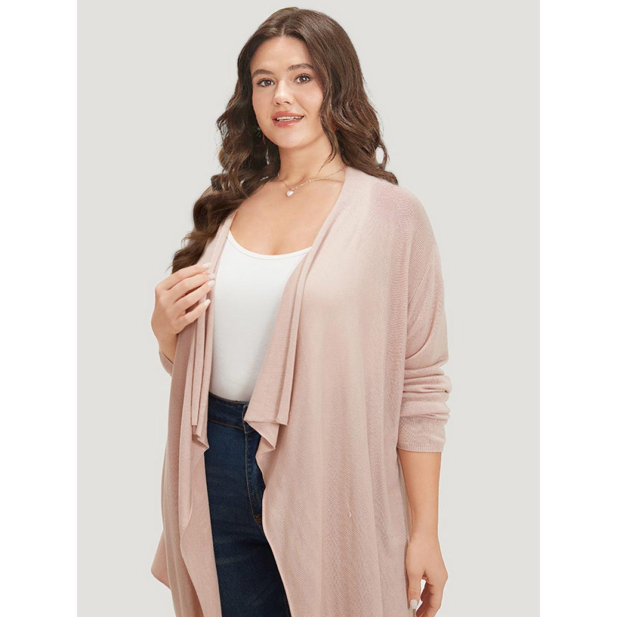 Plus Size Supersoft Essentials Solid Asymmetrical Hem Lapel Collar Cardigan DustyPink Women Casual Loose Long Sleeve Dailywear Cardigans BloomChic 26/4X Product Image