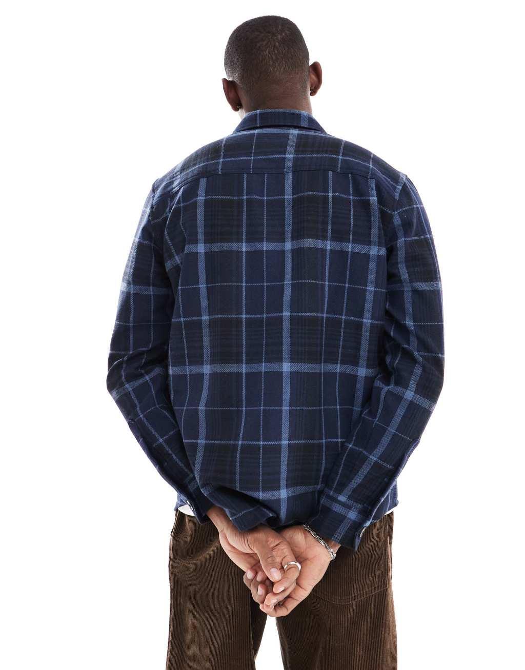 ONLY & SONS worker overshirt in navy check Product Image
