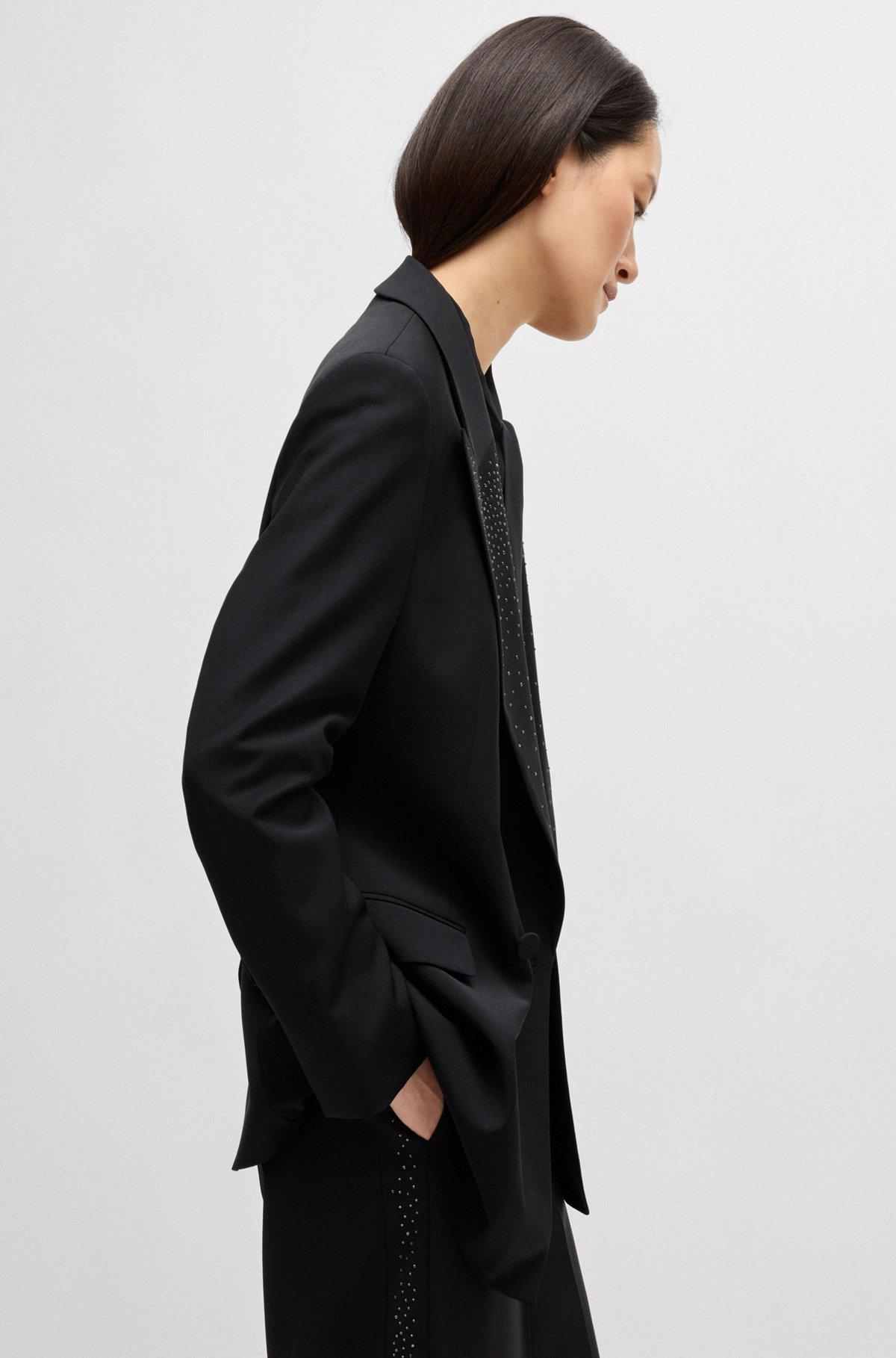 Relaxed-fit blazer with crystal-studded lapels Product Image