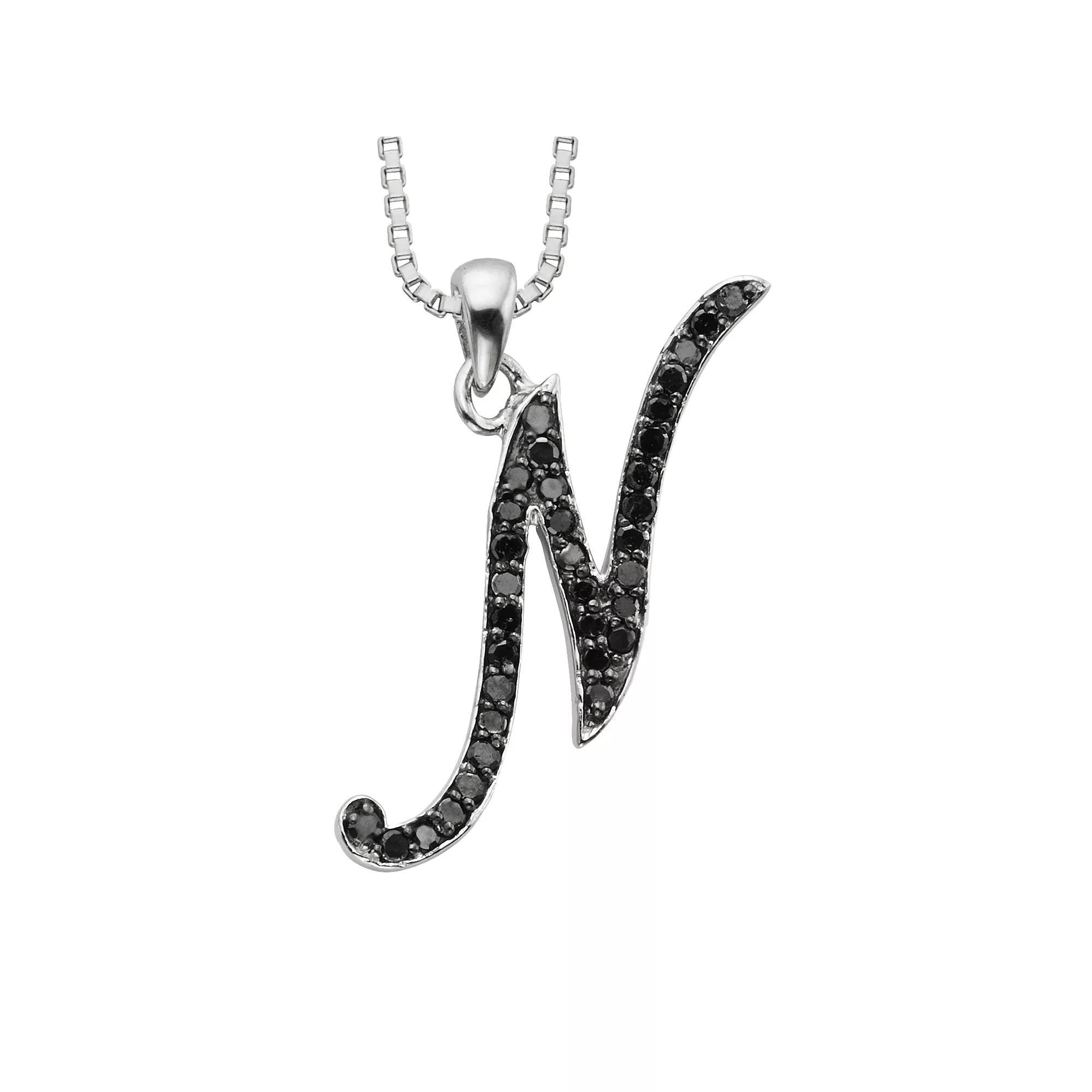 Jewelexcess Sterling Silver 1/4-ct. T.W. Black Diamond Initial Pendant, Women's, Size: 18", Q Product Image