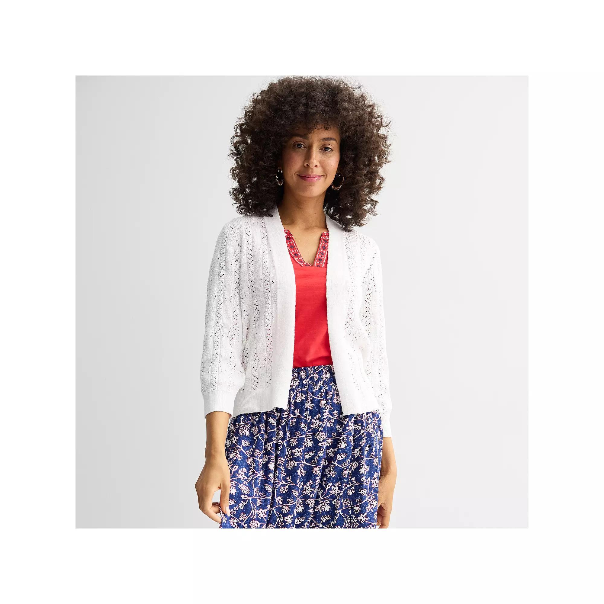 Women's Croft & Barrow® Pointelle Basket Open Front Cardigan, Size: Small, Bright White Product Image