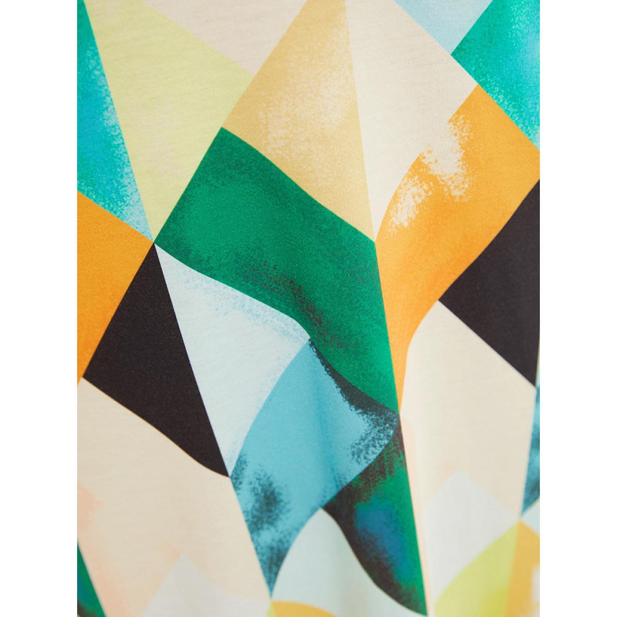 Plus Size Geometric Print Ruffles Pocket Spaghetti Strap Dress Multicolor Women Elegant Adjustable Straps Spaghetti Strap Sleeveless Curvy Midi Dress BloomChic 30/6X Product Image