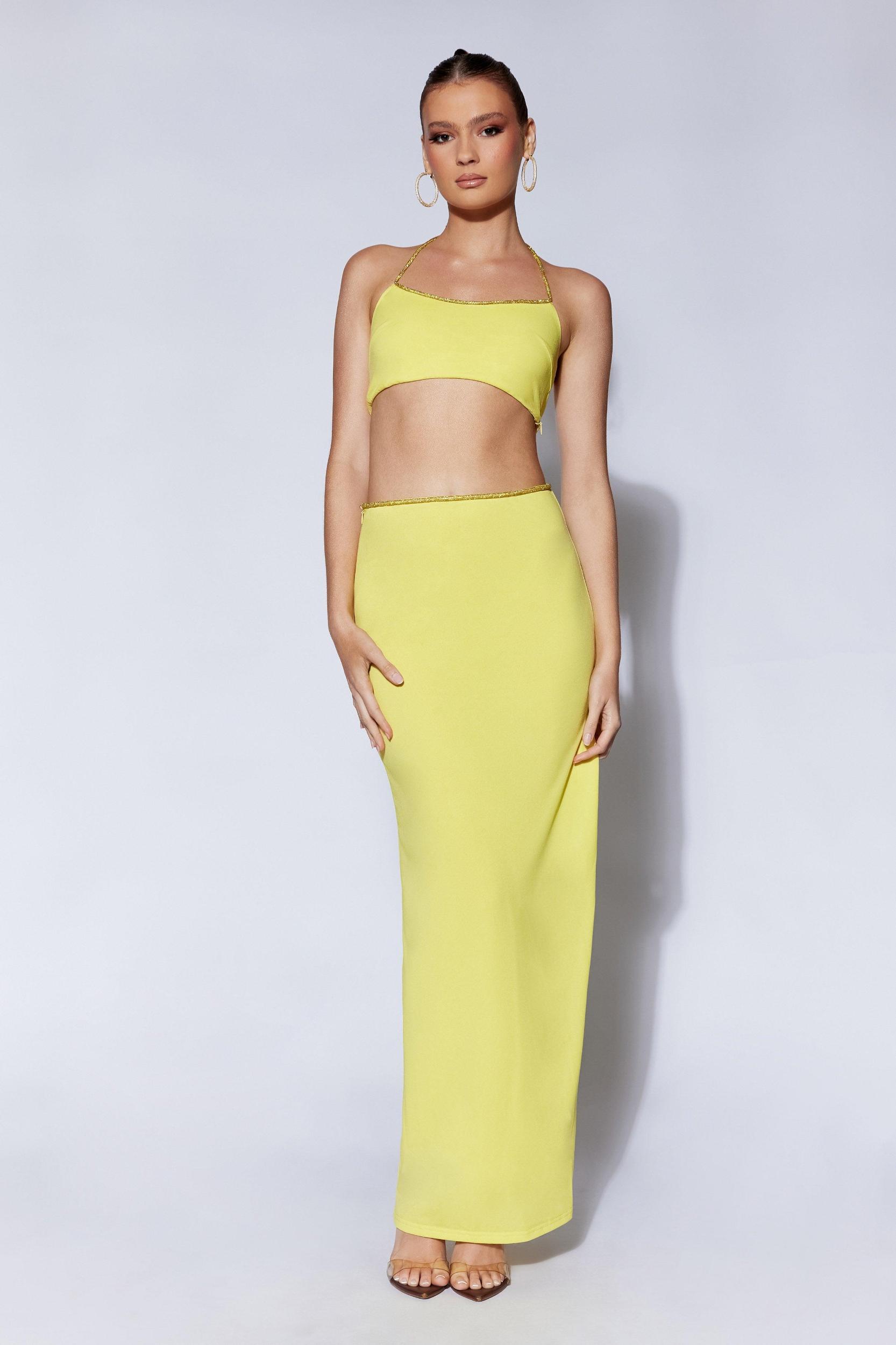 Sweeney Diamante Maxi Skirt With Split - Chartreuse Product Image