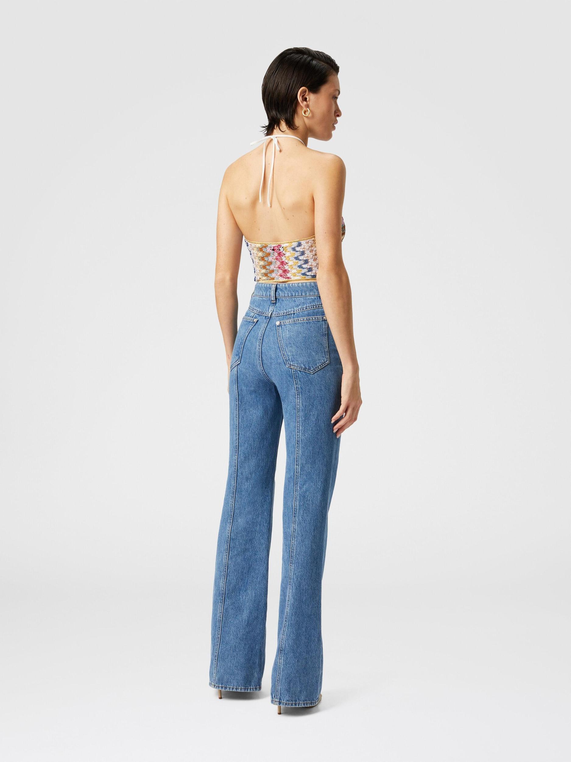 Lamé viscose lace top with halter neckline Product Image