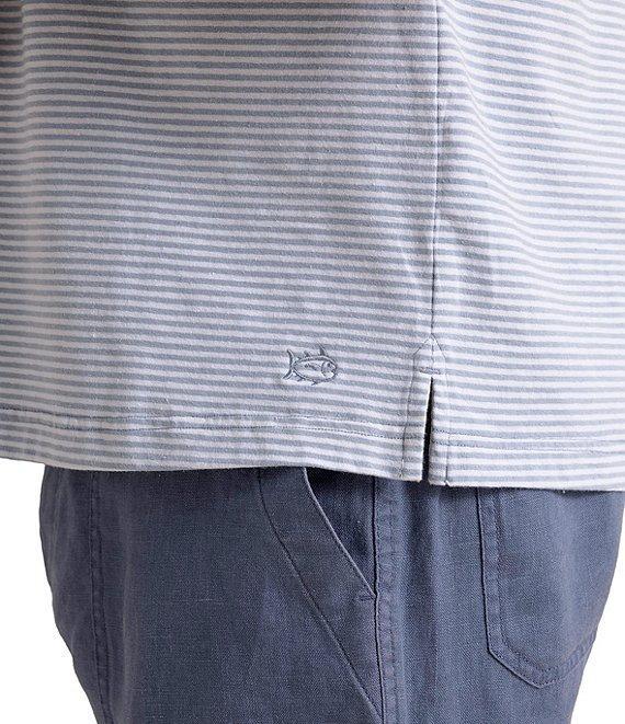 Southern Tide Stripe Linen Sandwave Short Sleeve Polo Shirt Product Image
