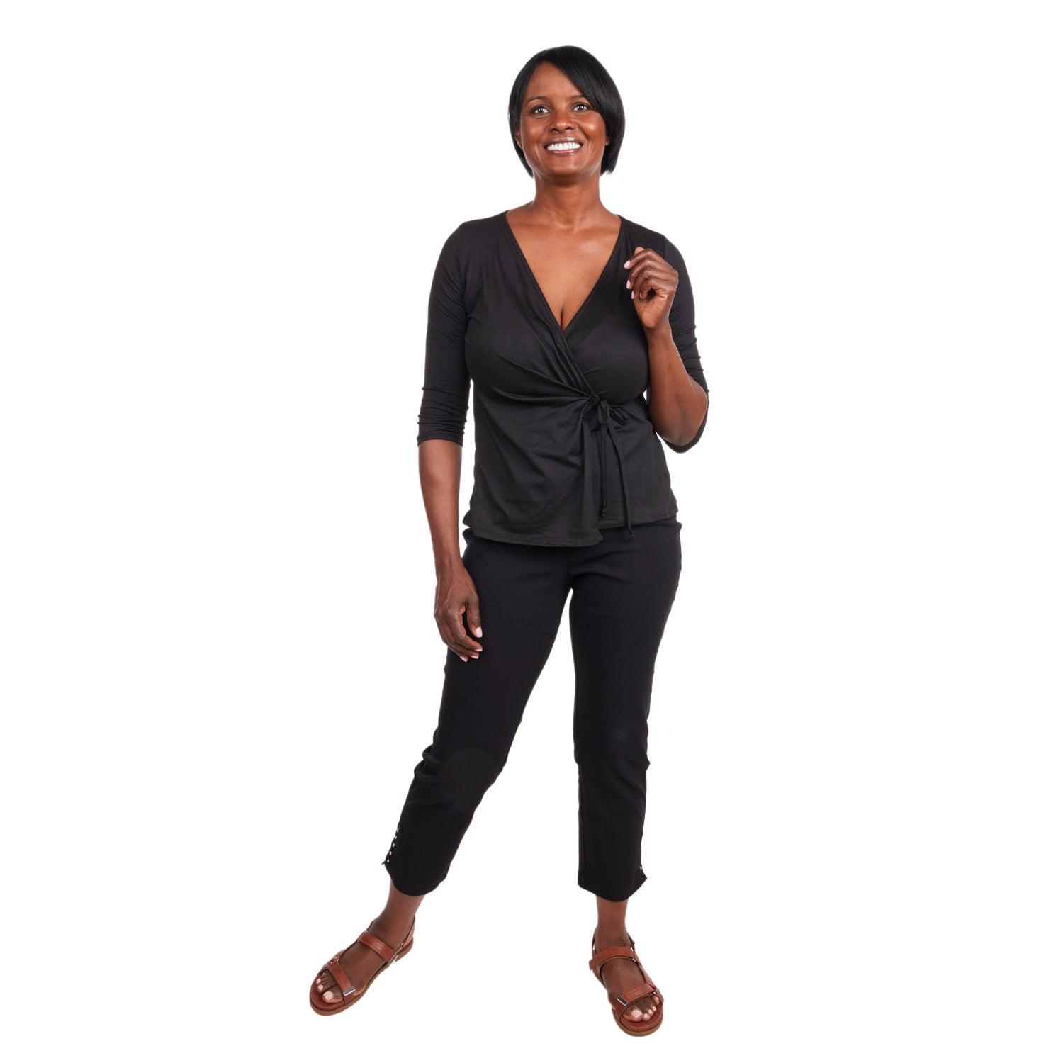 Inner Beauty Solid 3/4 Sleeve Surplice Front V-Neck Top Product Image