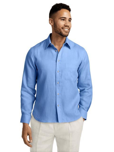 Linen Solid Casual Shirt - Light Blue Product Image