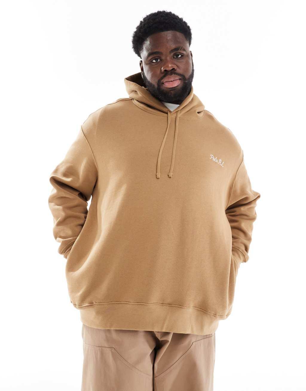 Polo Ralph Lauren Big & Tall explorer bear back print fleece hoodie in camel Product Image