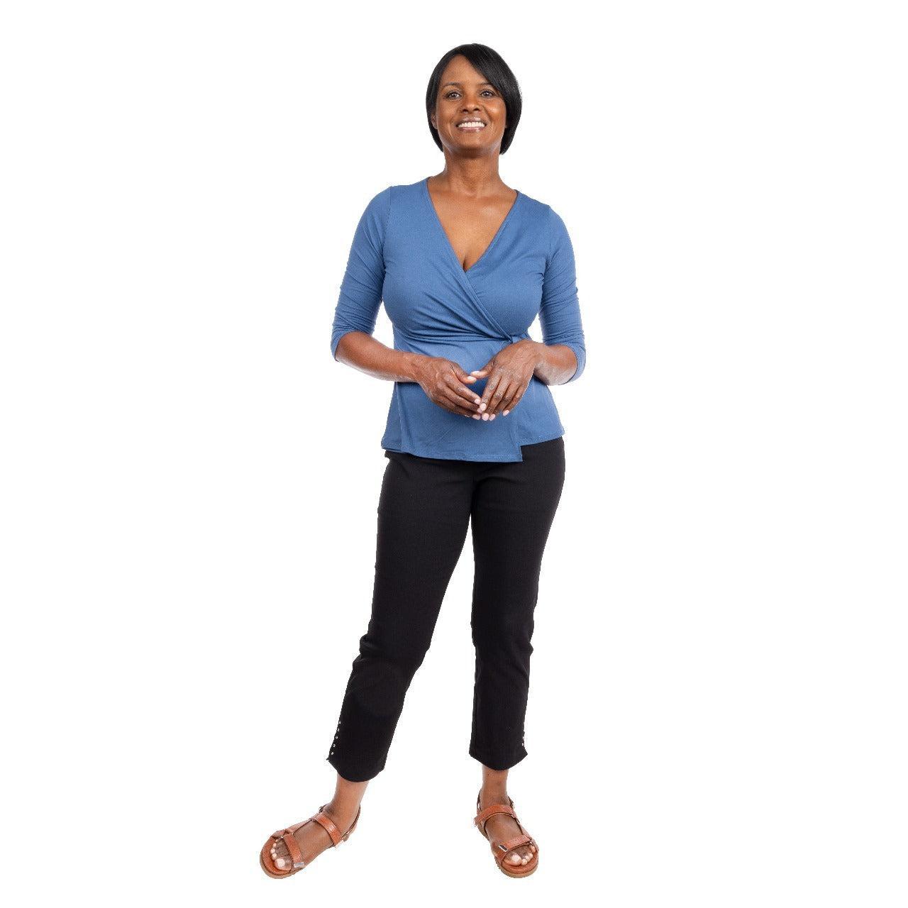 Inner Beauty Solid 3/4 Sleeve Surplice Front V-Neck Top Product Image