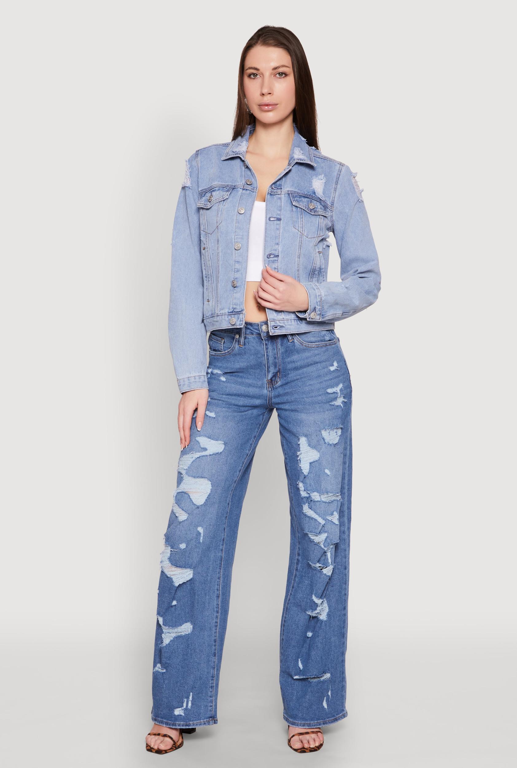 Womens Almost Famous Distressed Jean Jacket Product Image