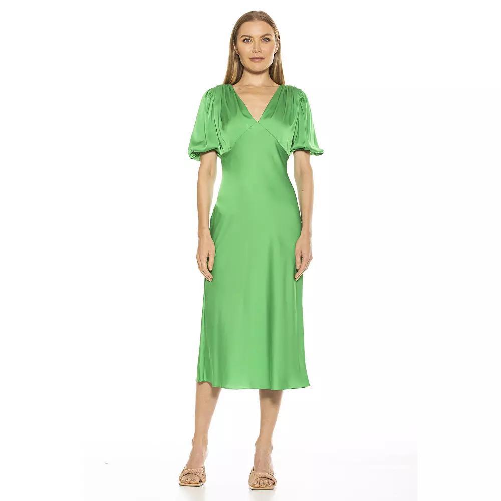 Women's ALEXIA ADMOR Felicity Bubble Sleeve Midi Dress, Size: 4, Green Product Image