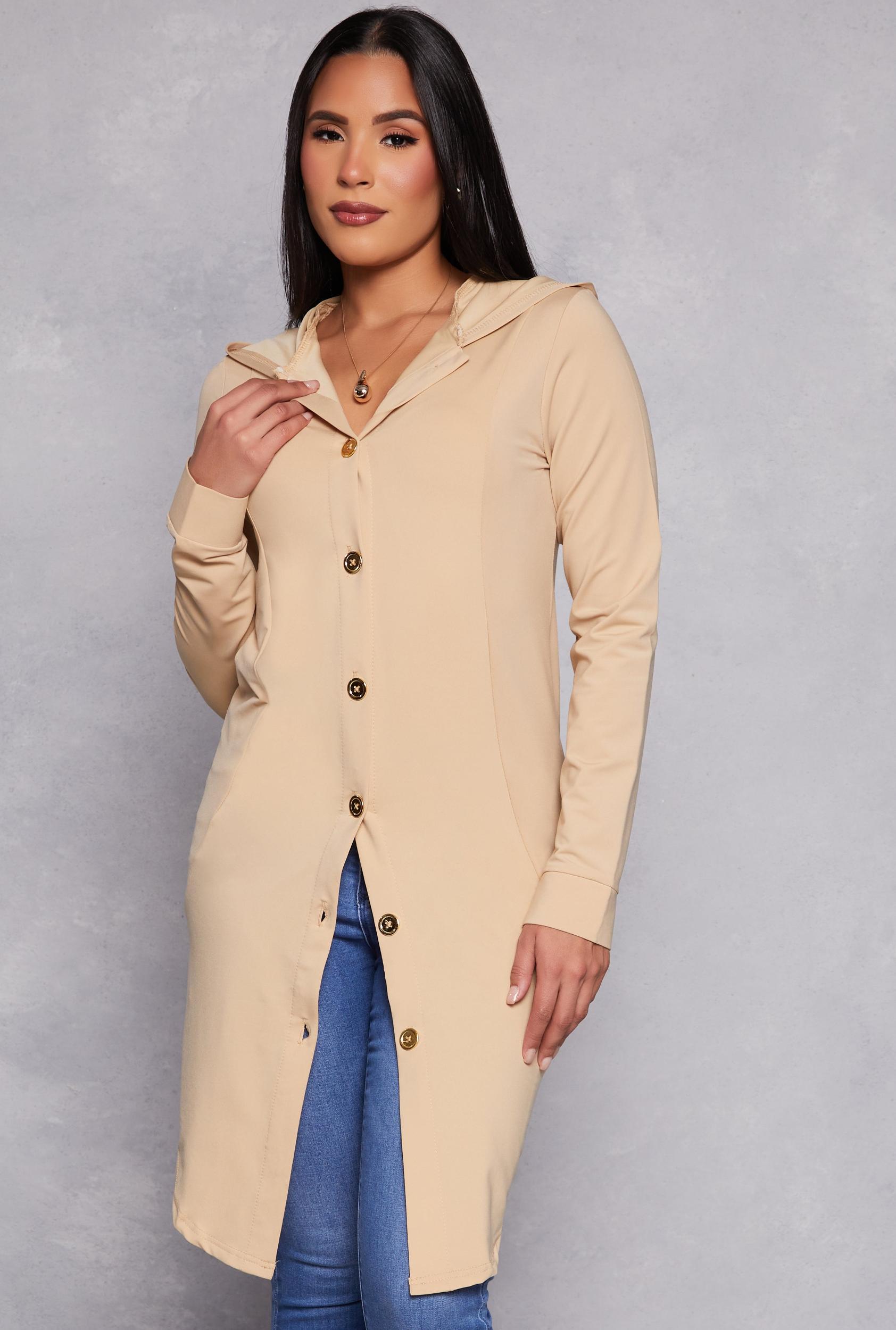 Womens Button Front Hooded Tunic Top Product Image