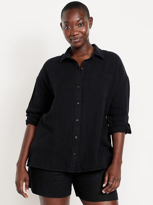 Crinkle Gauze Loose Button-Down Shirt Product Image