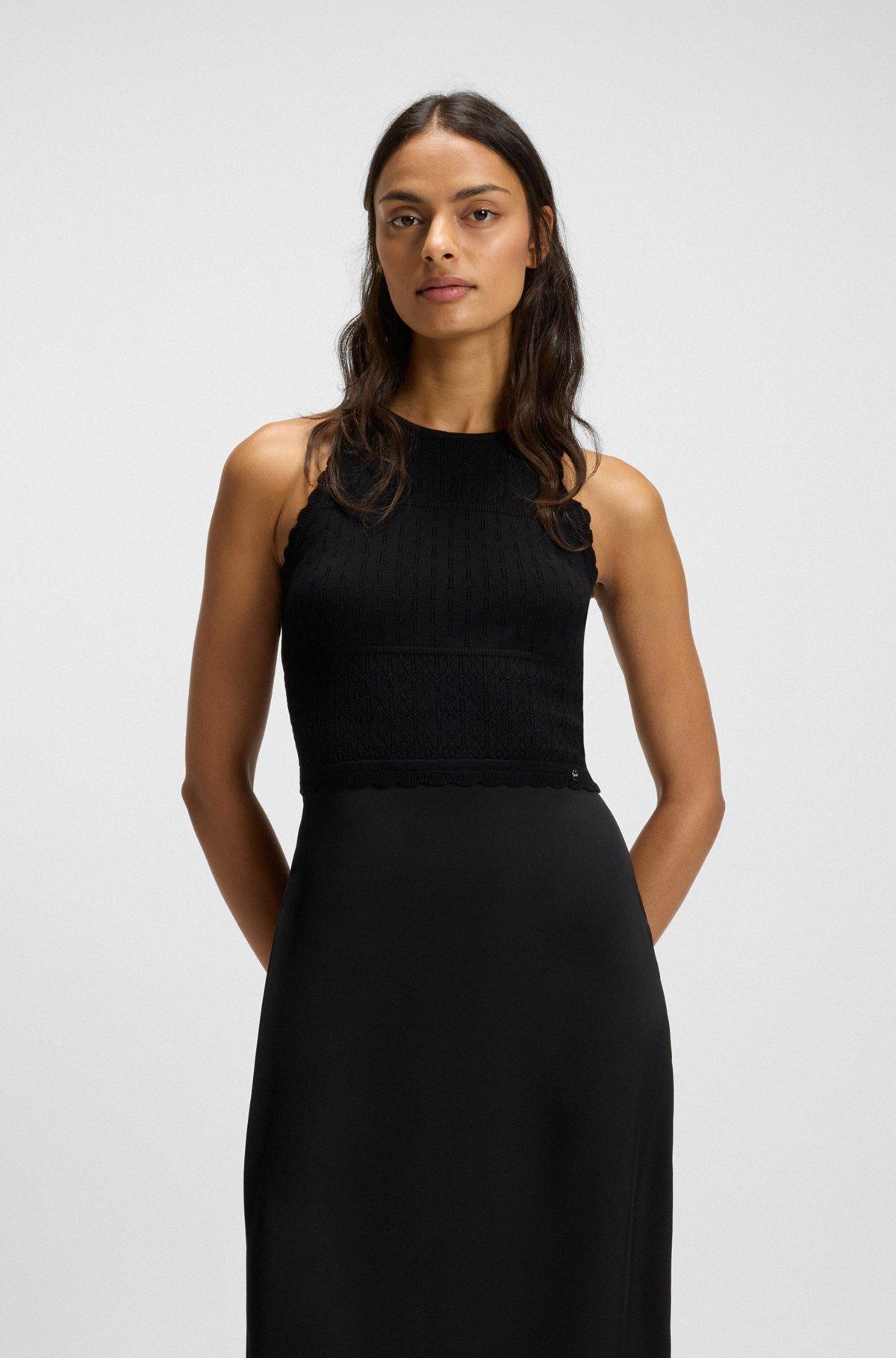 BOSS - Knitted dress with contrast-fabric skirt - Black Product Image
