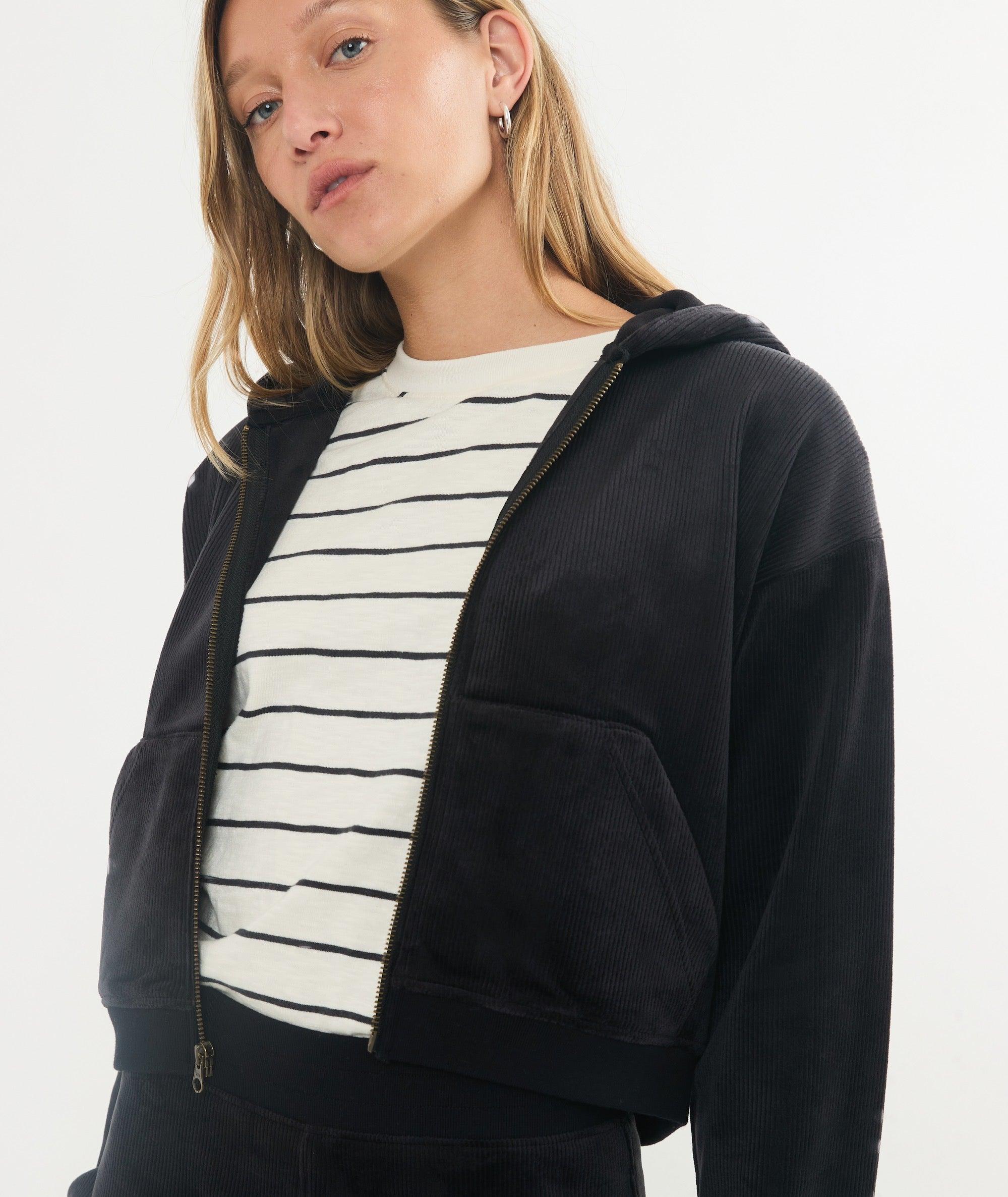 Cord Velour Cropped Zip Up Hoodie Product Image