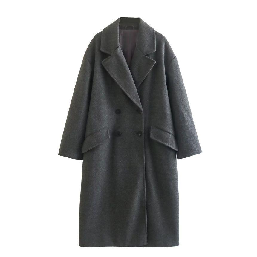Plain Midi Double-Breasted Coat Product Image