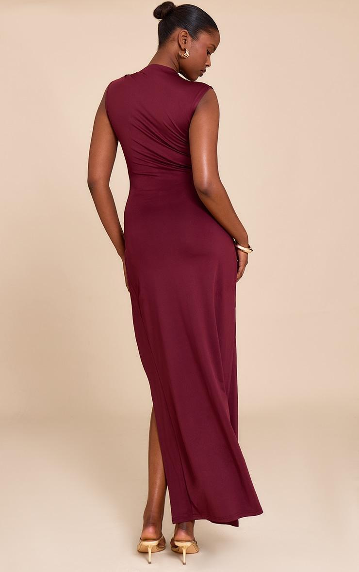 Dark Plum Ruched Cut Out Maxi Dress Product Image