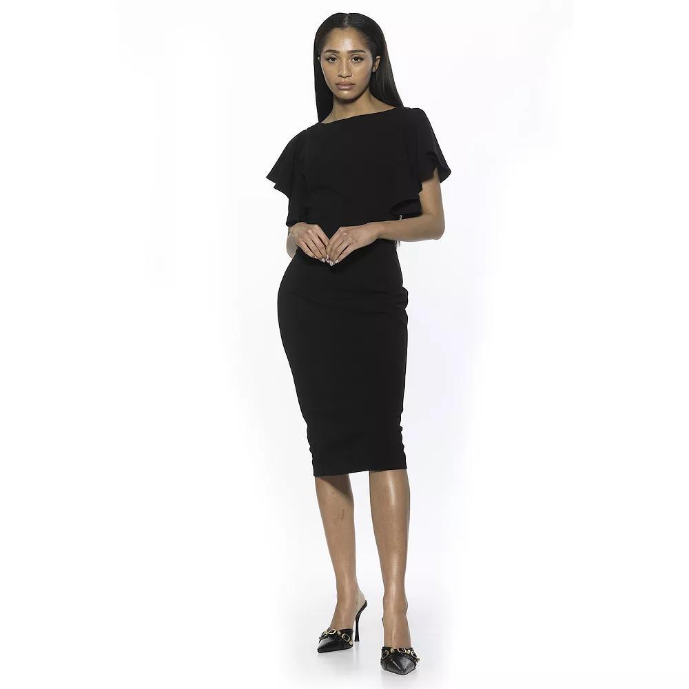 Women's ALEXIA ADMOR Sherri Boatneck Ruffle Sleeve Midi Sheath Dress, Size: Medium, Black Product Image