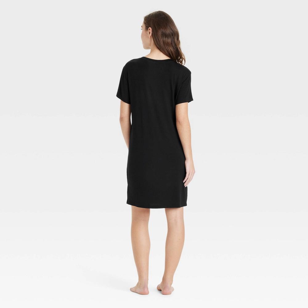 Women's Cloud Knit Pajama T-Shirt Dress - Auden™ Black M: Modal Spandex Jersey, Short Sleeve, Crew Neck Product Image