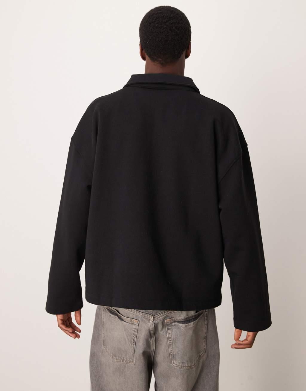 ASOS DESIGN heavyweight zip collar sweatshirt in black Product Image
