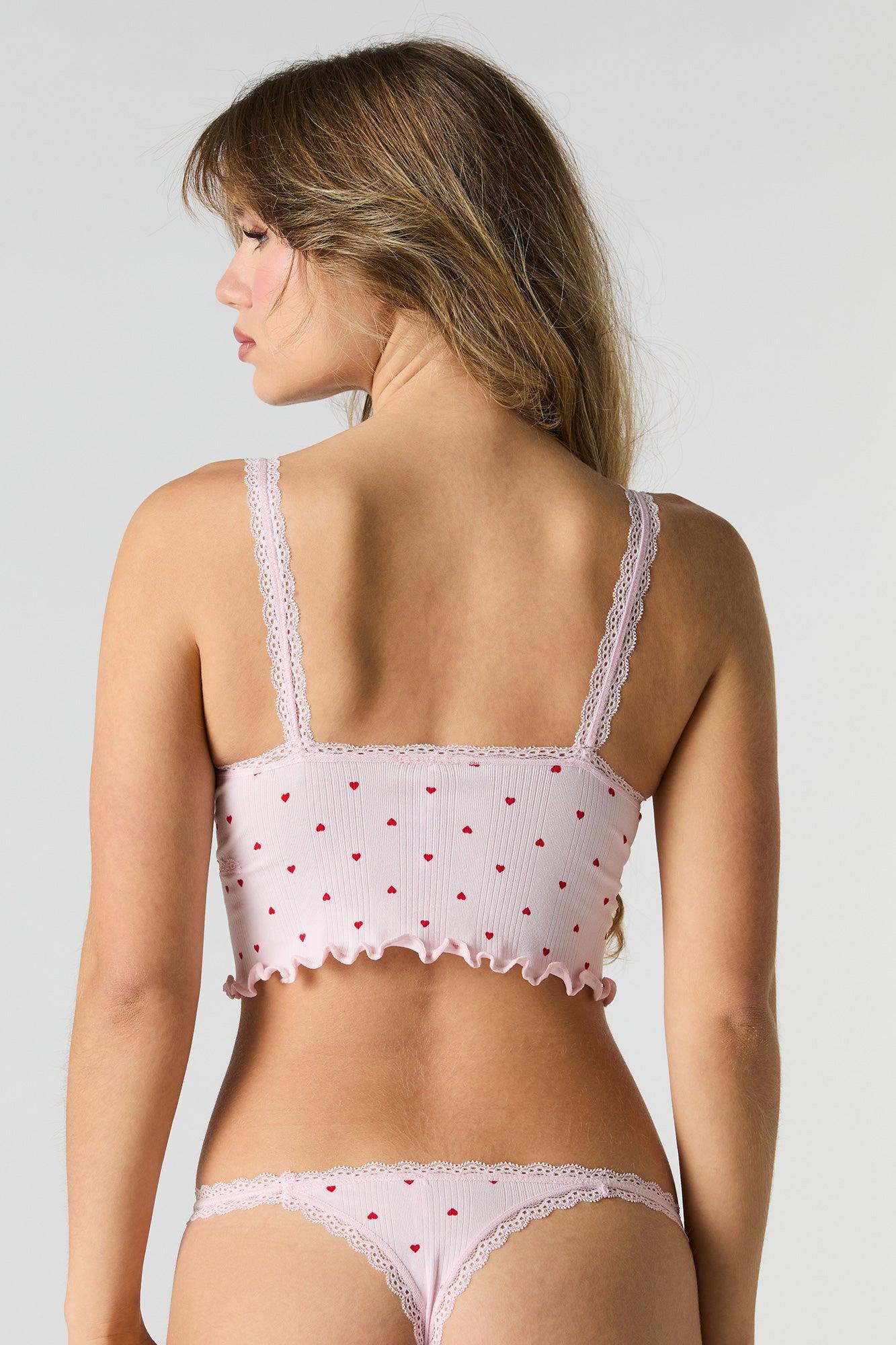 Seamless Ribbed Lace Trim Tank & Thong Panty 2 Piece Set Female Product Image