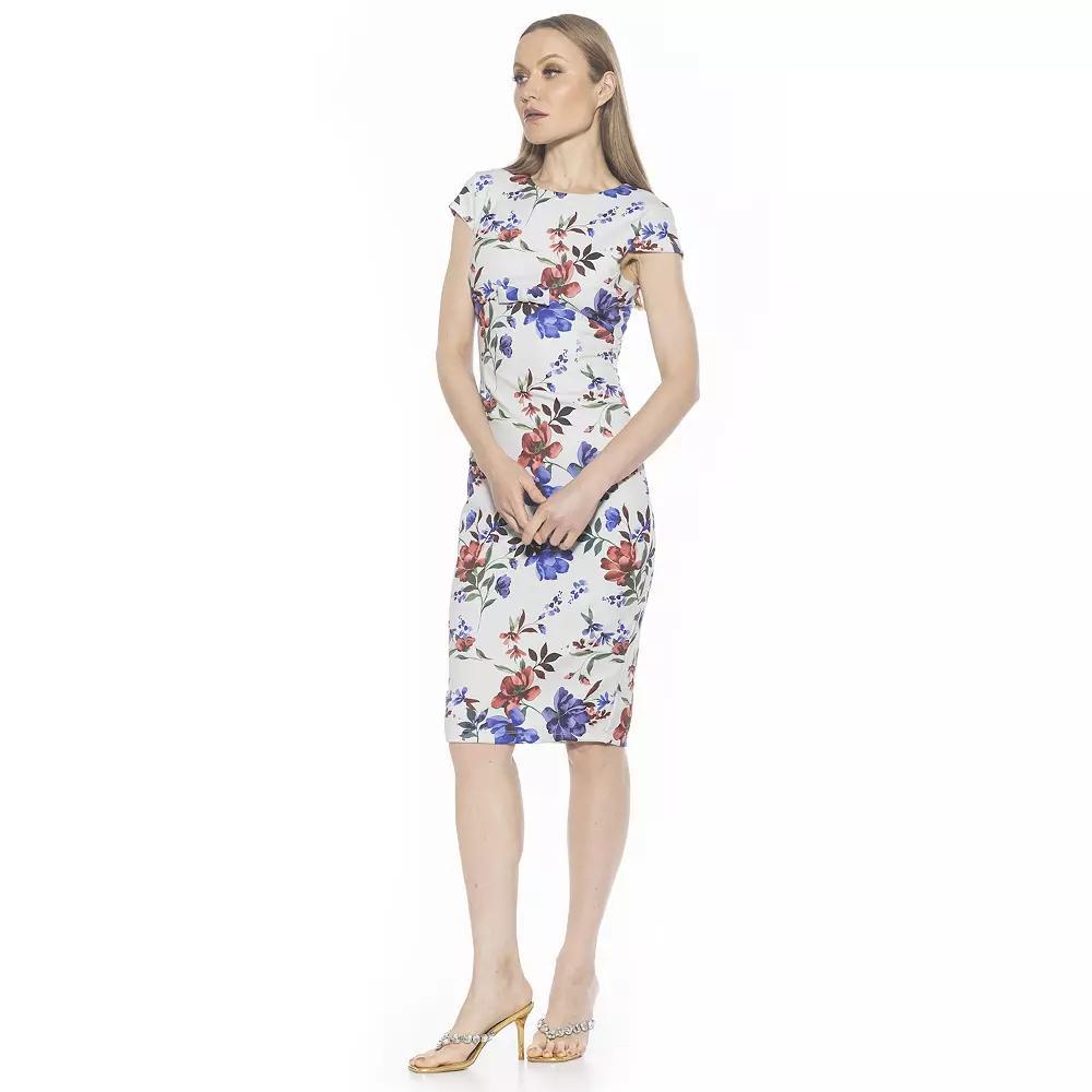 Women's ALEXIA ADMOR Evan Crewneck Sheath Dress With Front Bow Detail, Size: XL, Green Floral Product Image