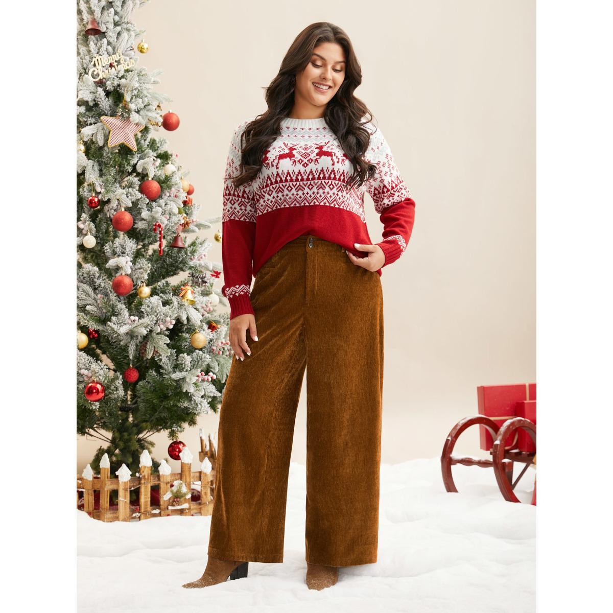 Plus Size Mid Rise Button Up Straight Leg Pants Women Yellowishbrown Casual Straight Leg Mid Rise Everyday Pants BloomChic 18-20/2X Product Image