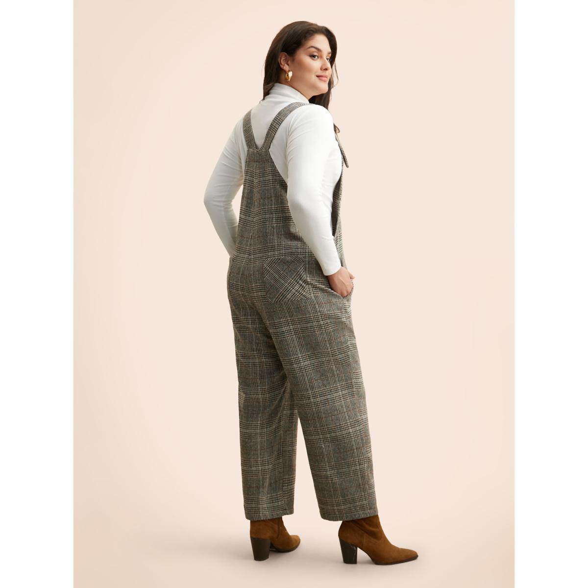 Plus Size LightGray Plaid Adjustable Straps Pocket Jumpsuit Women Elegant Sleeveless Non Everyday Loose Jumpsuits BloomChic 22-24/3X Product Image