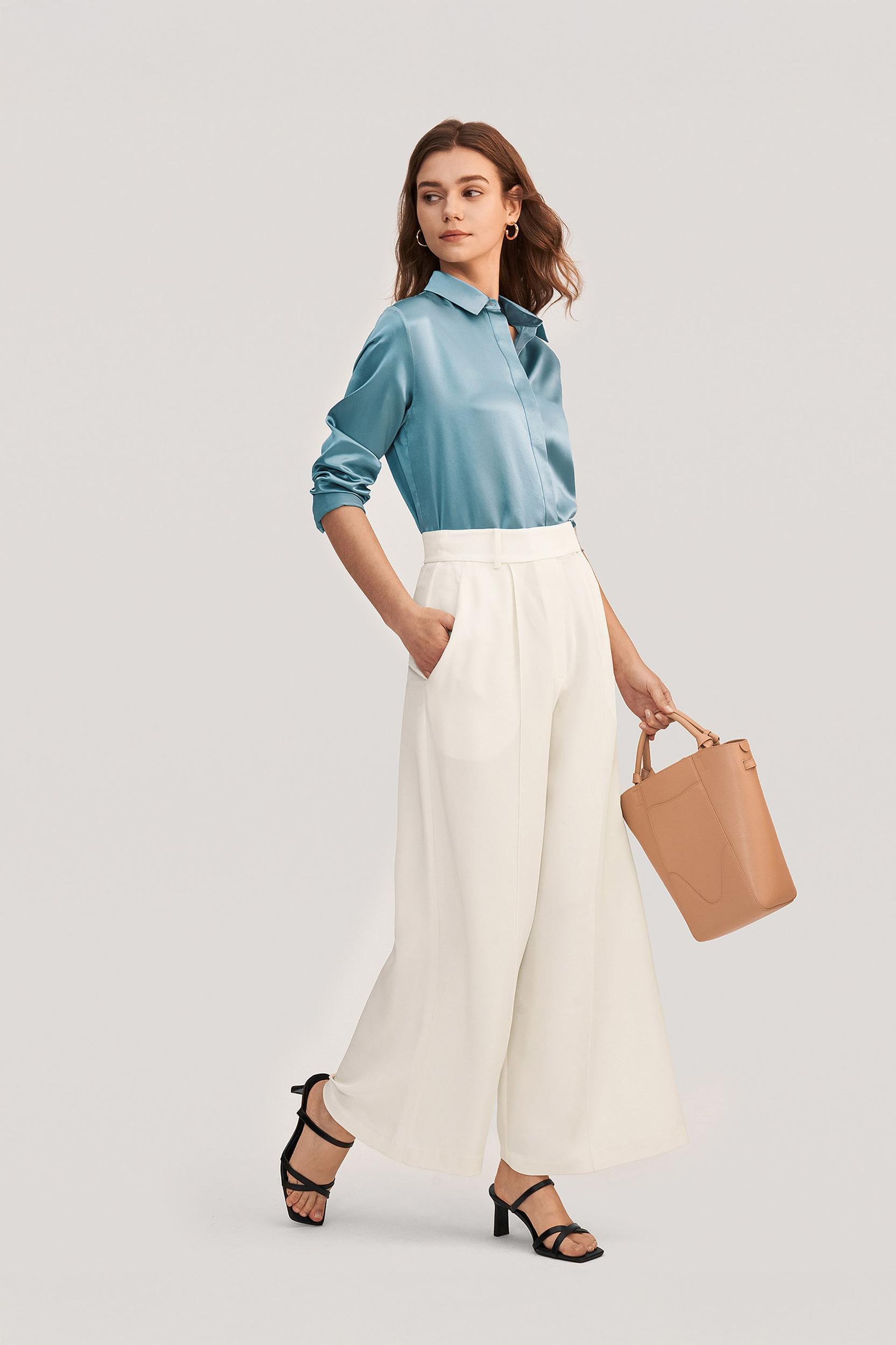 Basic Concealed Placket Silk Shirt Product Image