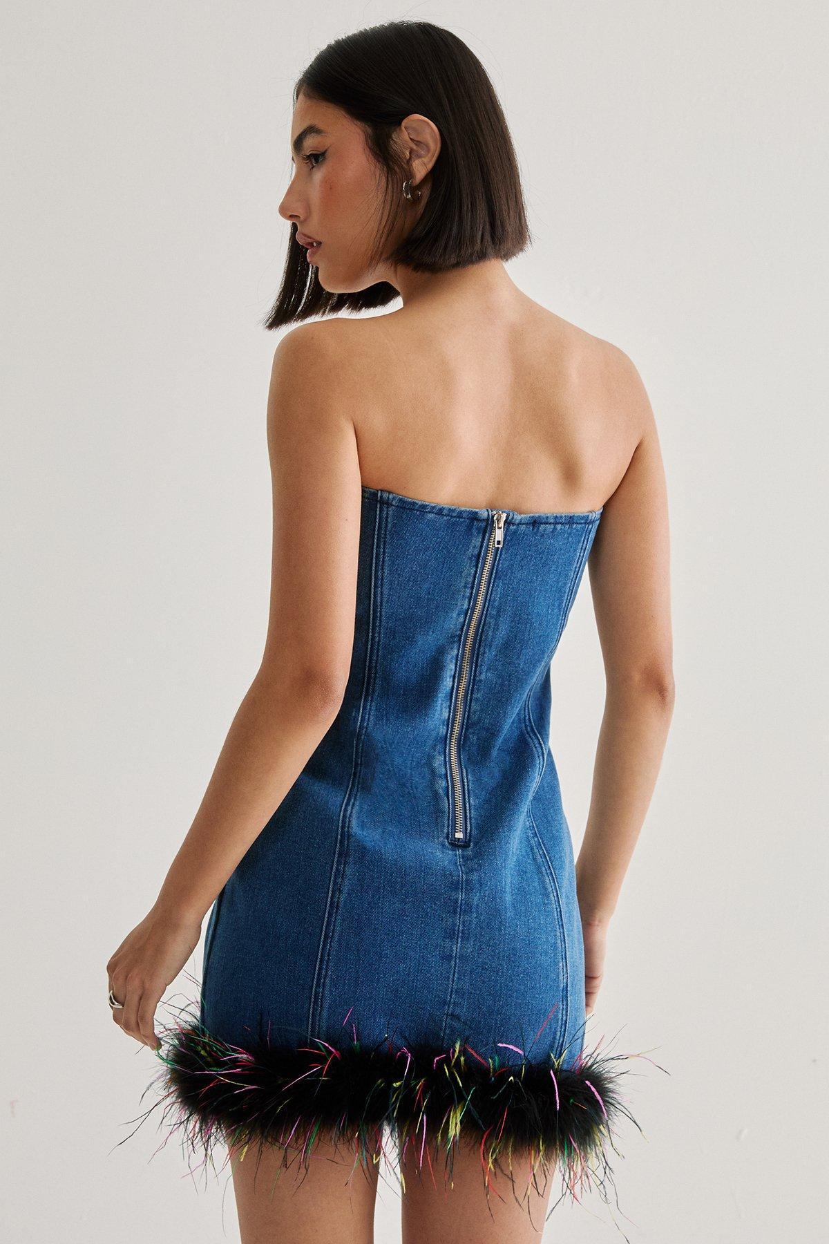 Feather Hem Bandeau Dress Product Image