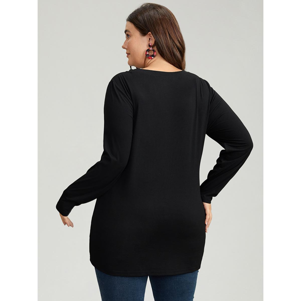 Plus Size Christmas Letter Print Crew Neck T-shirt Black Women Casual Printed Christmas Festival-Christmas T-shirts BloomChic 12/L Product Image