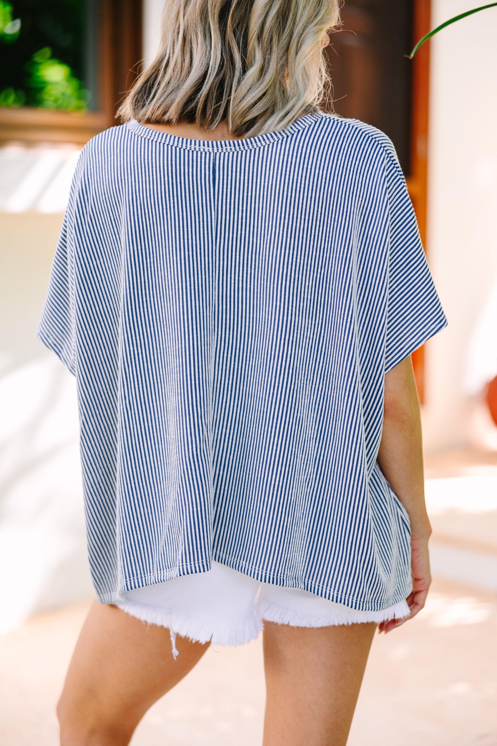 Confident Decisions Denim Blue Ribbed Top Female Product Image