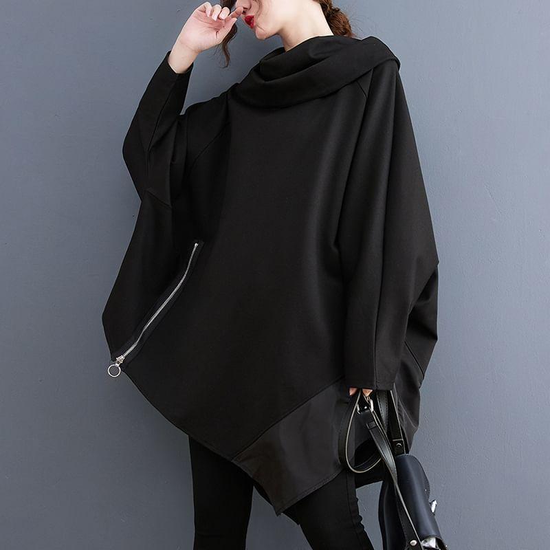 Plain Asymmetrical Zip Oversized Pullover Product Image