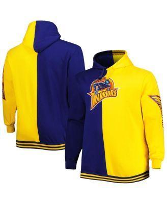 Men's Mitchell & Ness Navy/Gold Golden State Warriors Big & Tall Hardwood Classics Split Pullover Hoodie, Size: 4XB, Blue Product Image