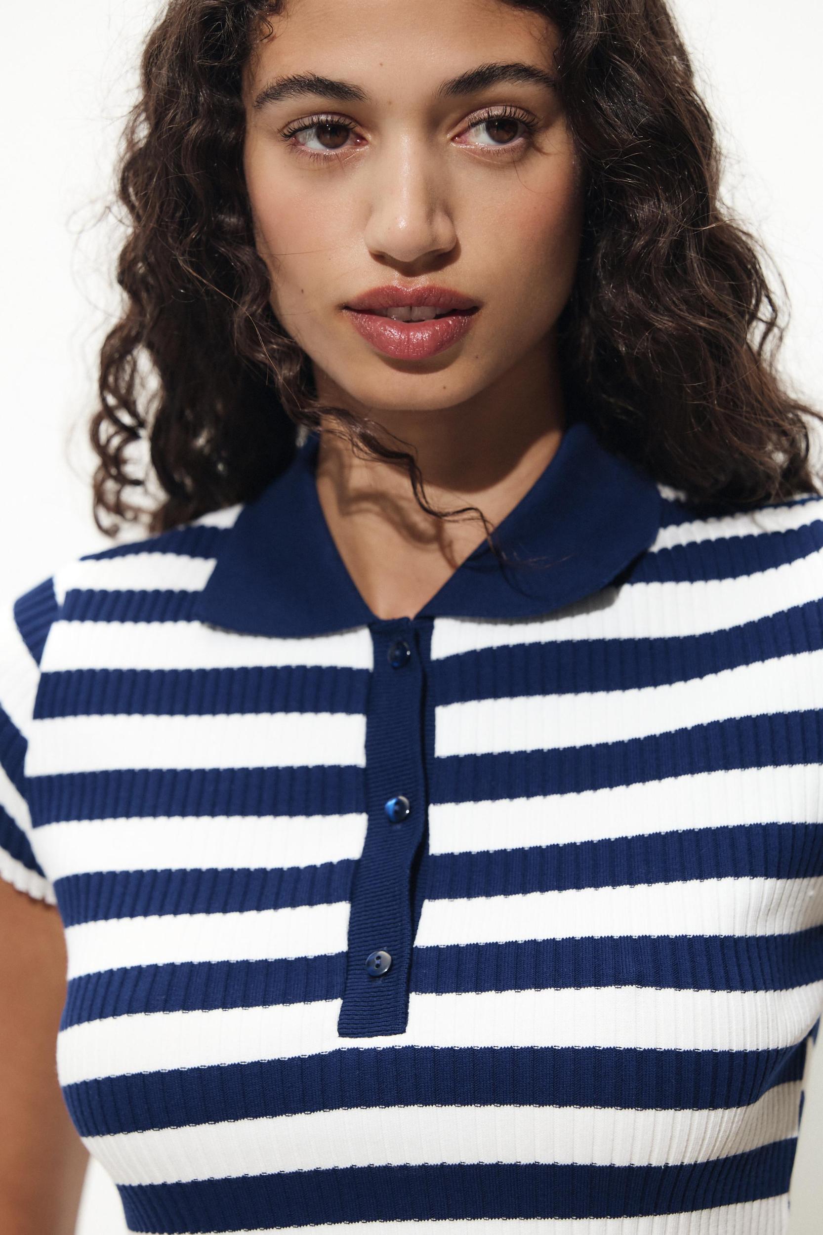 STRIPED RIBBED POLO SHIRT Product Image
