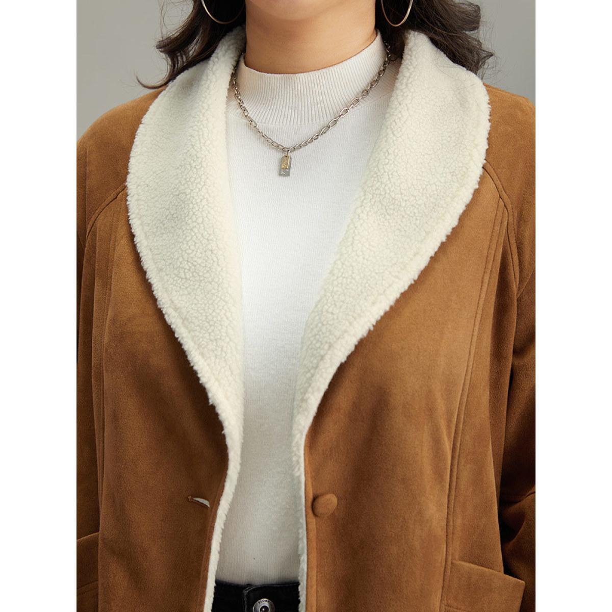 Plus Size Contrast Lapel Collar Patched Pocket Jacket Women Bronze Contrast Pocket Dailywear Jackets BloomChic 12/L Product Image