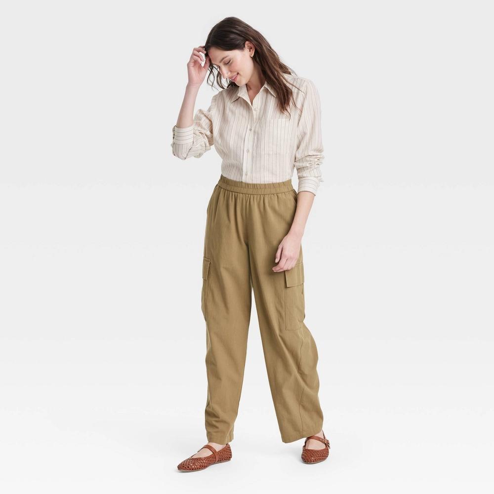 Women's Mid-Rise Relaxed Fit Pull-On Cargo Pants - Universal Thread™ Moss XS: Cotton Rayon Blend, Straight Leg Product Image