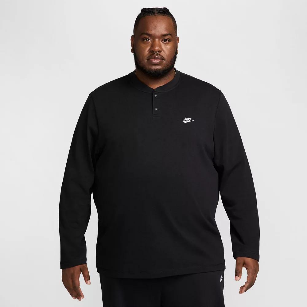 Men's Nike Club Fleece Long Sleeve Henley, Size: Medium, Black Product Image