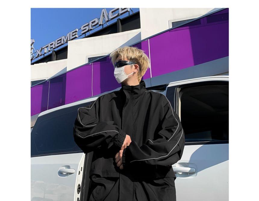 Stand Collar Contrast Trim Zip-Up Jacket Product Image