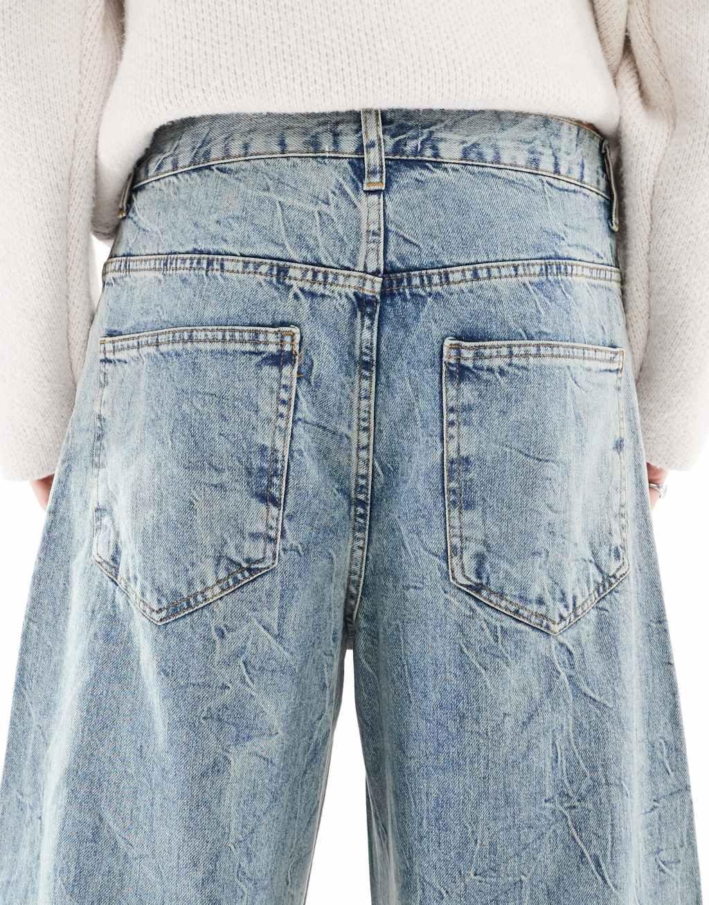 ASOS DESIGN super baggy carpenter jeans in mid wash blue Product Image