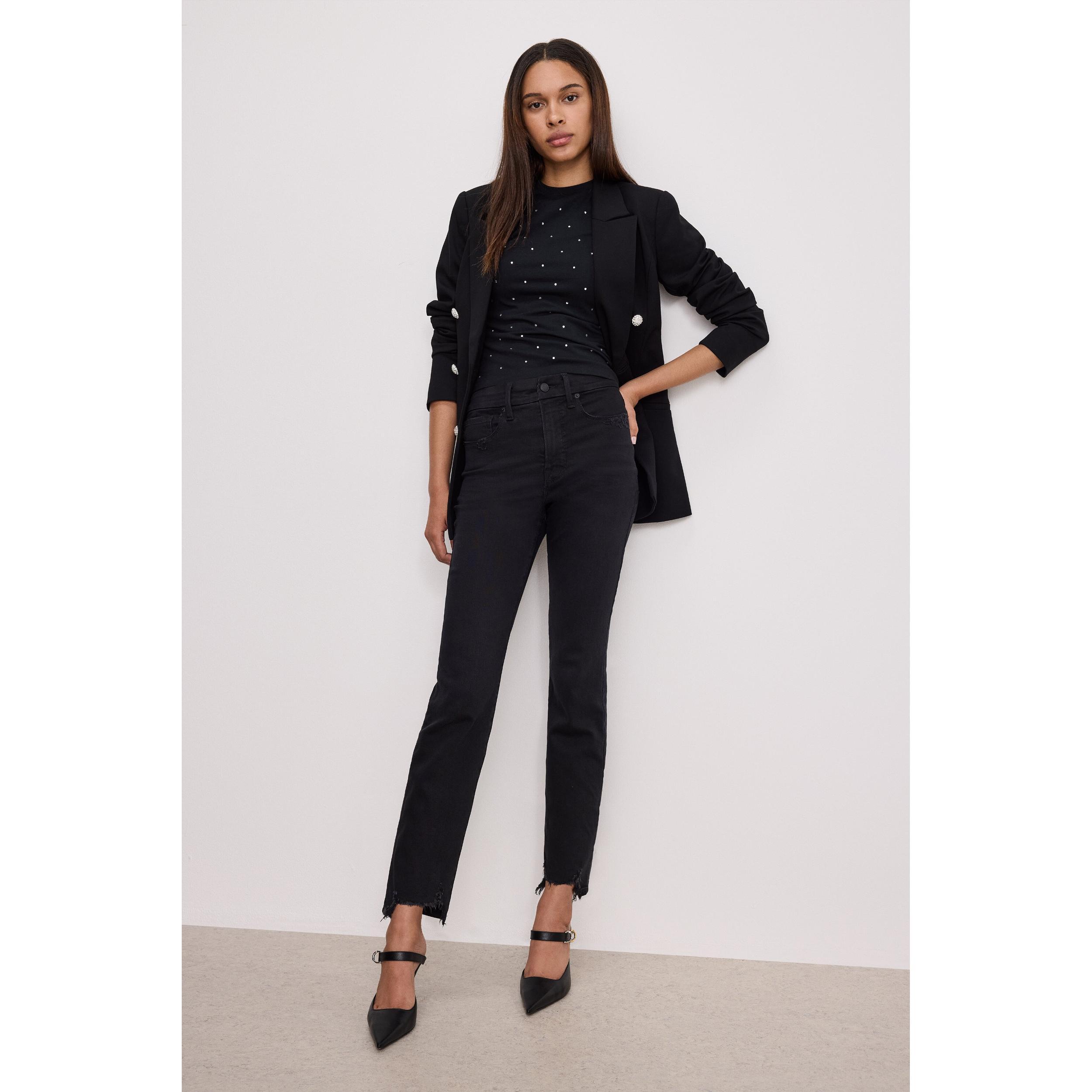 Womens Soft-Tech Good Classic Slim Straight Jeans | Black, 361 Size 24 Plus | Good American by Khlo Kardashian Product Image