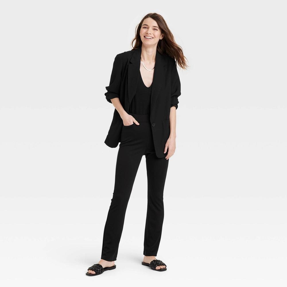 Women's High Waisted Ponte Flare Leggings with Pockets - A New Day™ Black M: Midweight Fabric Product Image